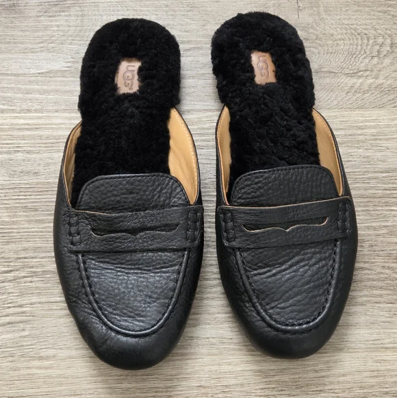 UGG SHAINE WOMEN SLIPPERS LEATHER BLACK US 7.5 - Picture 6 of 9